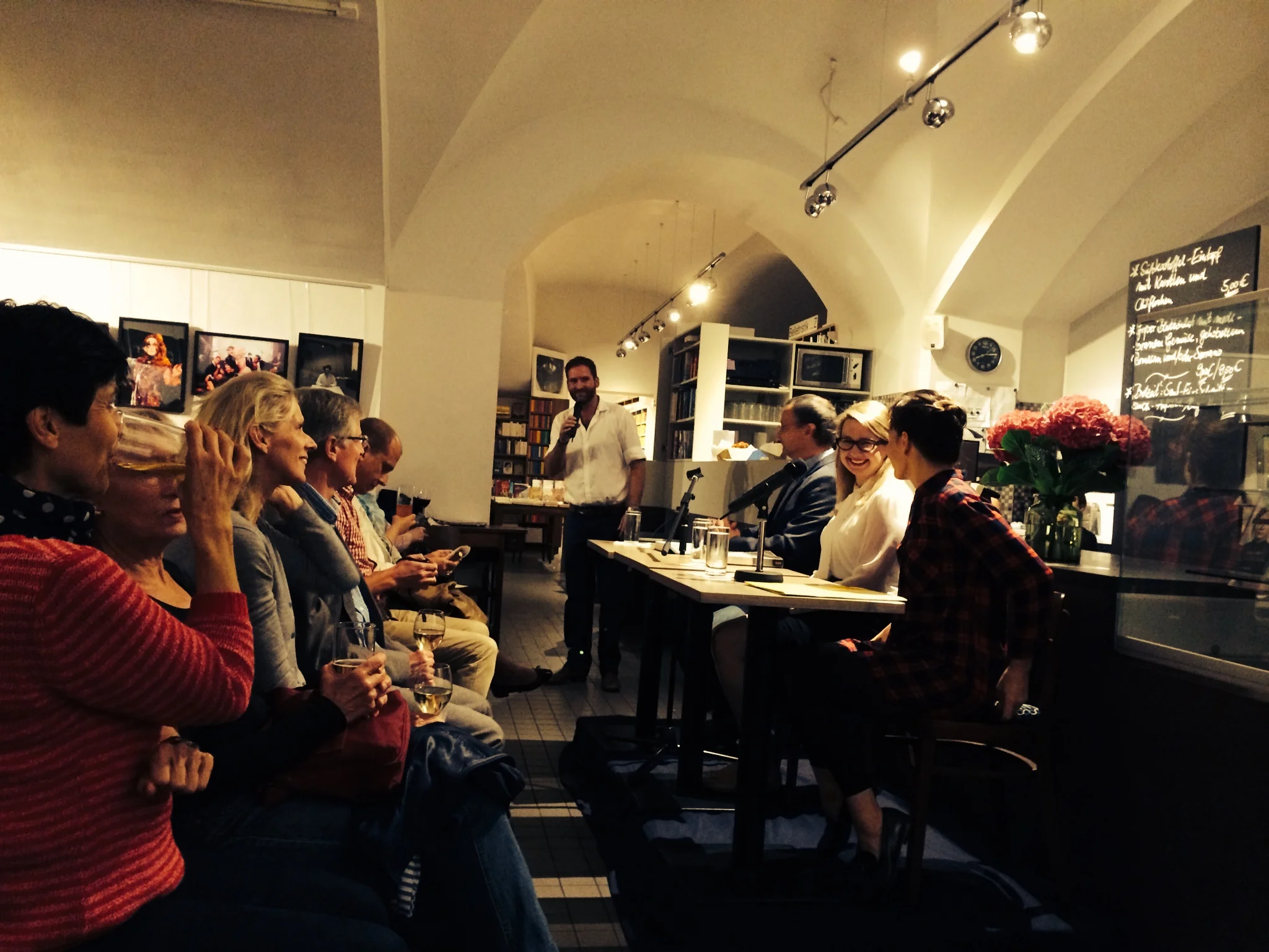 With chair Knut Elstermann and German reader Nicolette Krebitz at Autorenbuchhandlung in Berlin.
