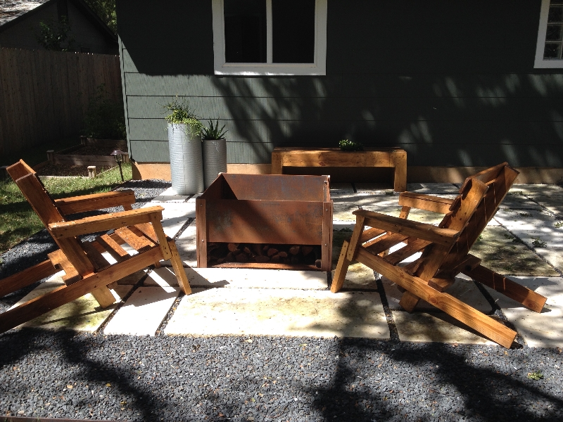 Steel Firepit and Limestone Patio