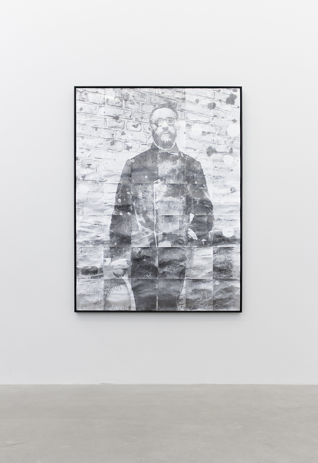 Self-constructed glasses , liquid processed emulsion on leaf silver, 2017, 155 x 114 cm