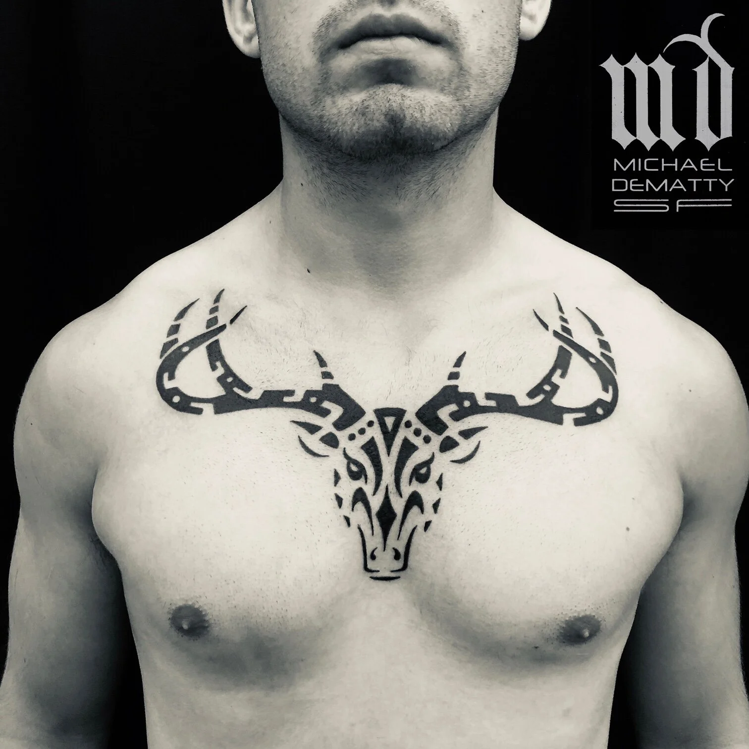Antlers Chest Tattoo