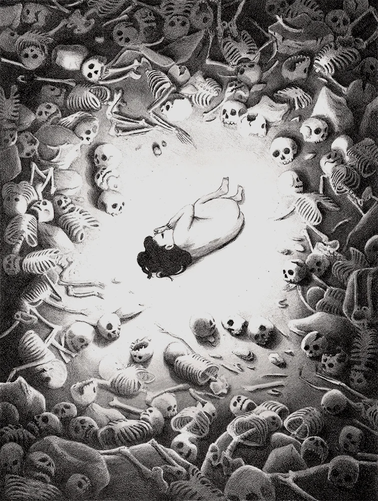 she lay down crying the last child on earth - lithography