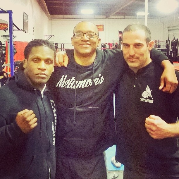 R to L MMA Fighter D'Juan Owens, Adisa Banjoko of Bishop Chronicles and Dr. Peter Goldman