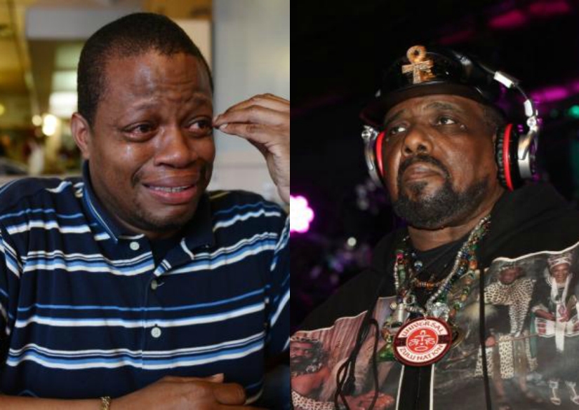 Afrika Bambaataa (R) was accused of molesting Ronald Savage aka Bee Stinger (L) when Savage was a young teenager. After telling the press he never knew Bee Stinger, it was was proven that in fact he had known Savage and done events with him in the early 1980's. If Bam would lie about knowing Savage, what else would he be untruthful about? Photo courtesy of www.clutchmagazine.com . 