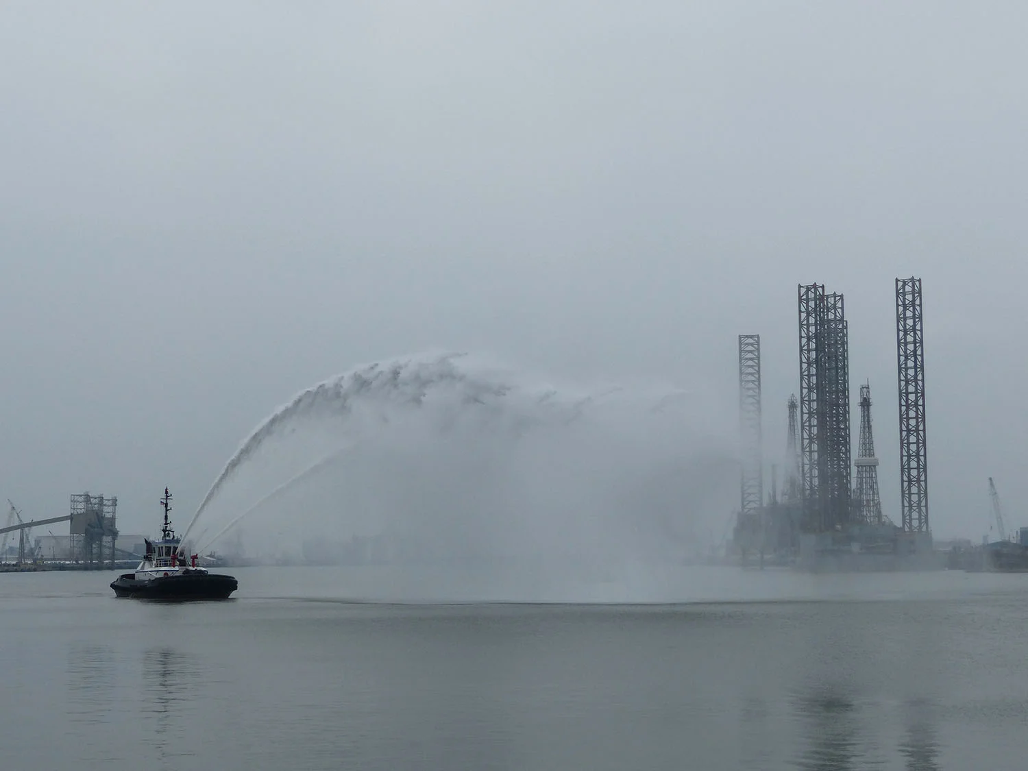 Fire boat doing its thing