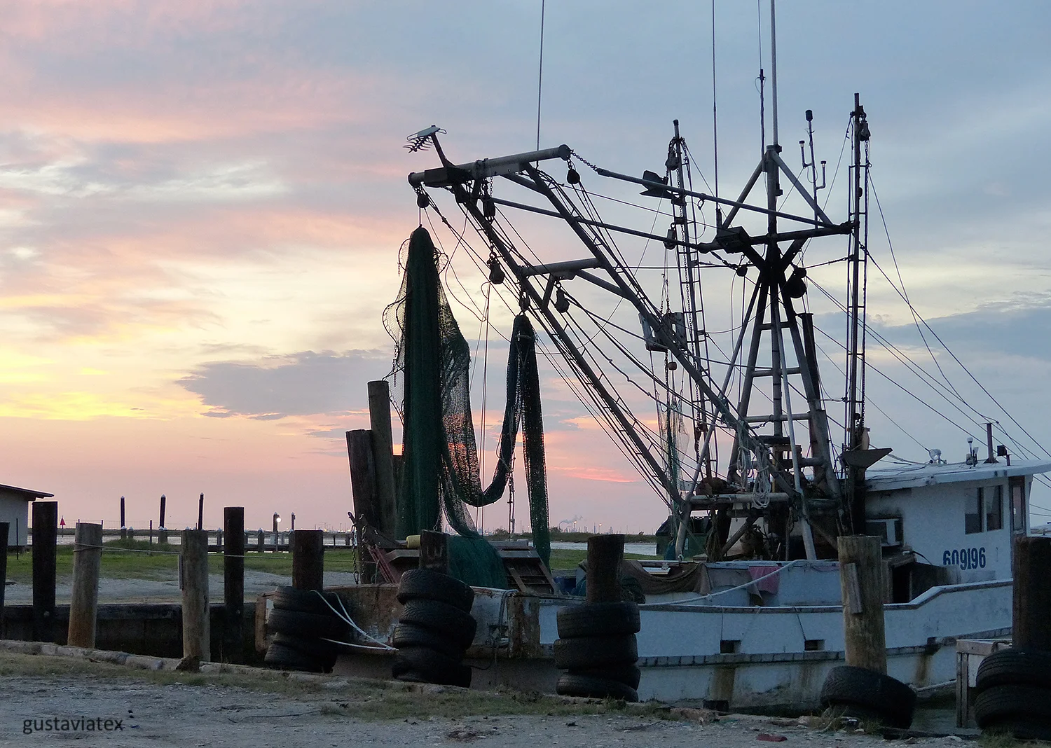 Shrimp boats at sunset
