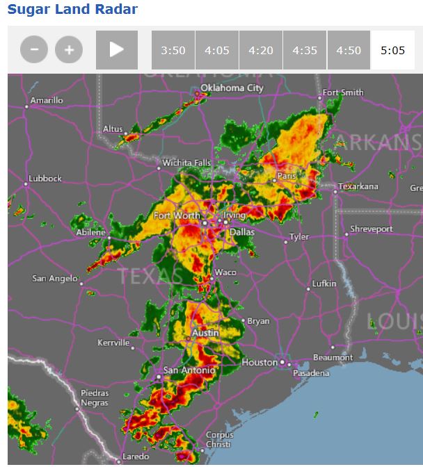 Accuweather for May 31 with storms moving east to Houston area
