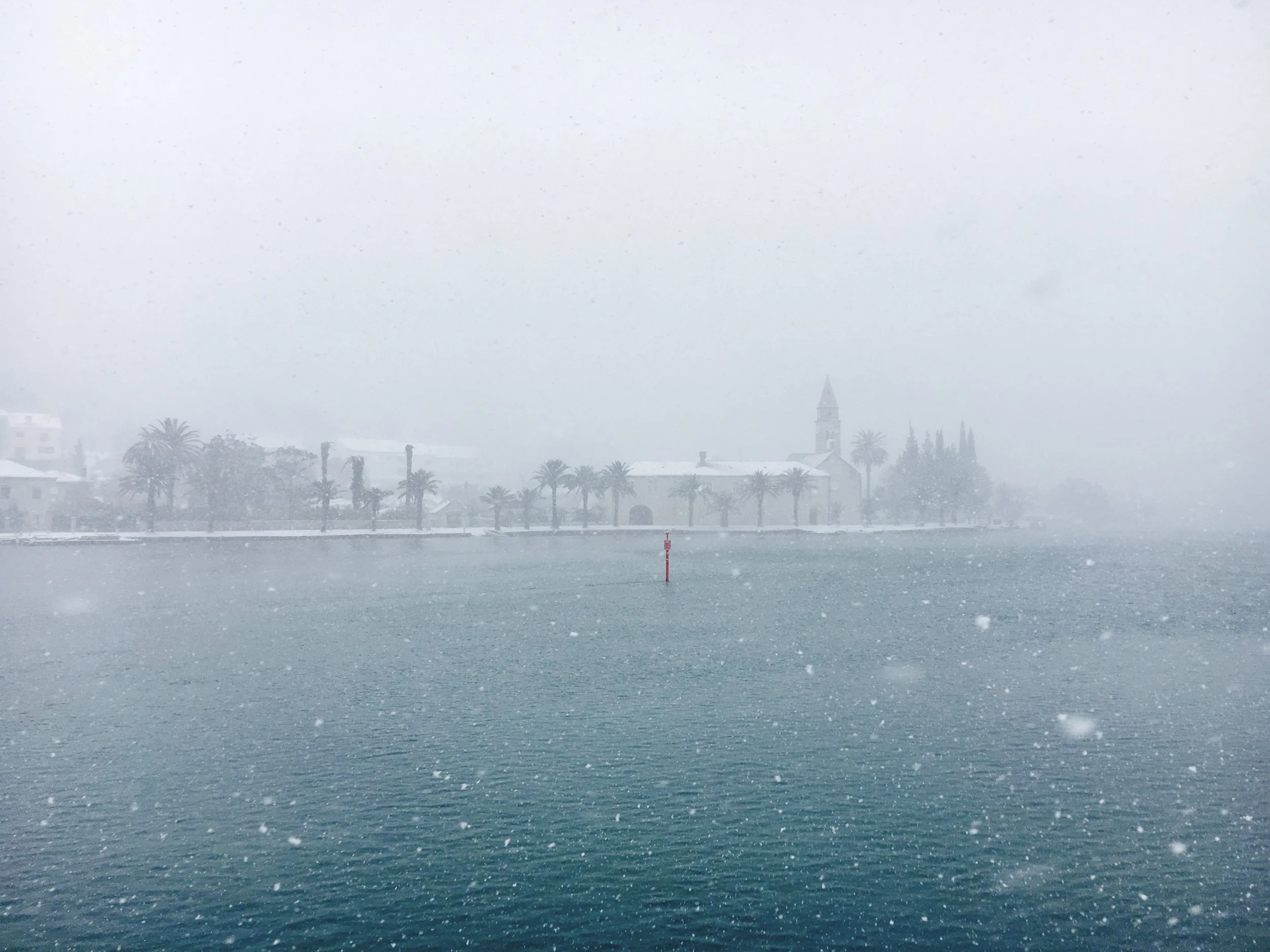 Snow on boats in Dubrovnik