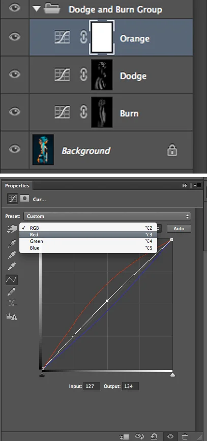 As long as you don't have a mask already applied to your curve adjustment layer you should start to see the coloured effect taking effect its a lot easier to fine-tune.