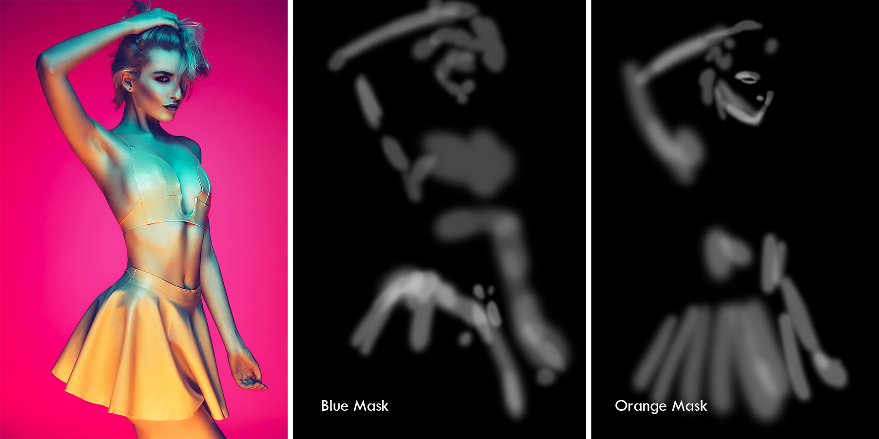 Here we can clearly see the blue and orange masks again but this time to different effect.