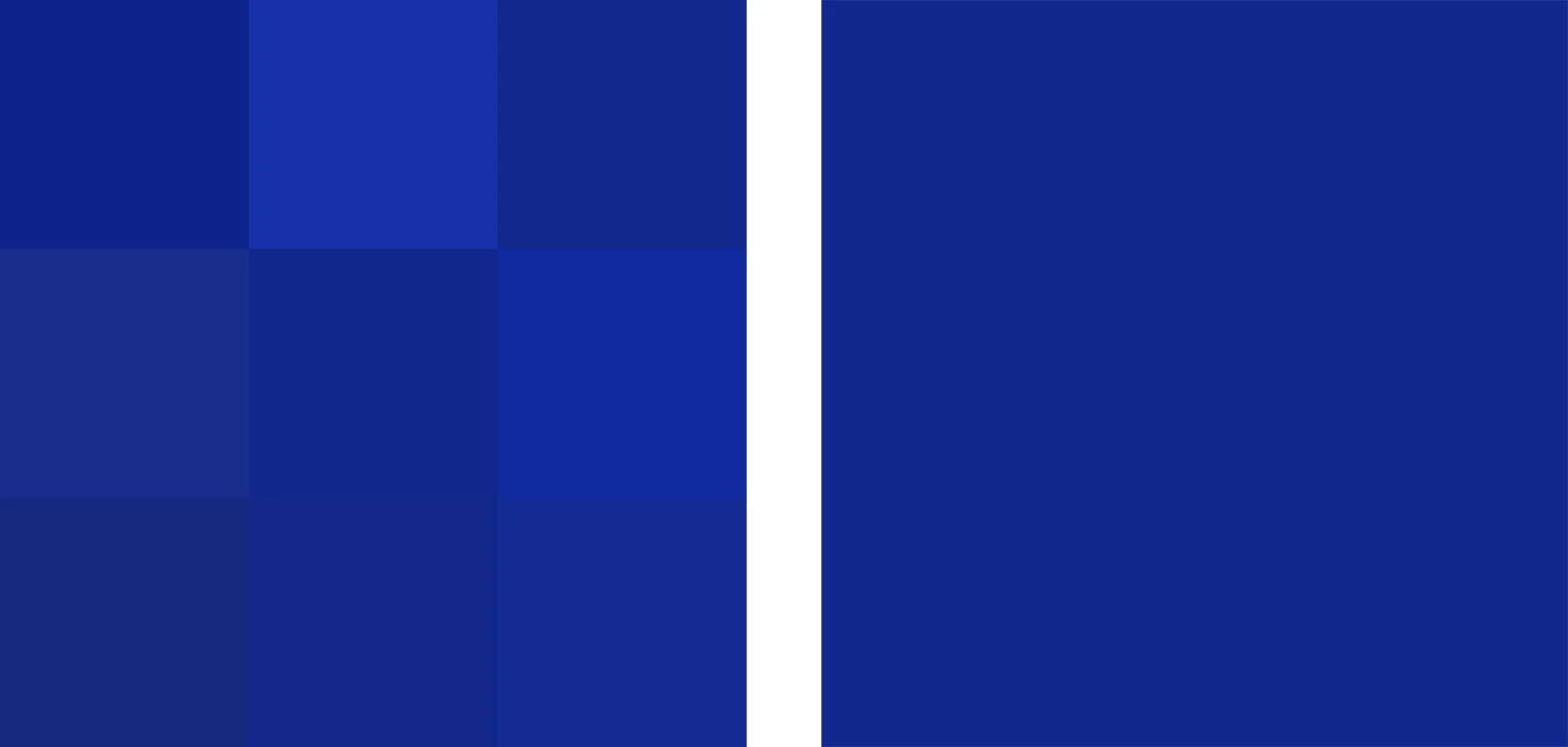 On the left is how you and I see colour - on the right is how online services like Facebook see colour. The left hand shot has 9 colour tones whereas the right hand shot has only one after Facebook has compressed it. This is how Facebook compresses file sizes, by seeing 'similar' colours as the same colour.