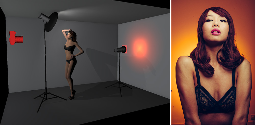 Literally moving the model as little as two or three feet further away from the background can have a dramatic difference. Now that you're a little bit further away your gelled background retains its saturation.