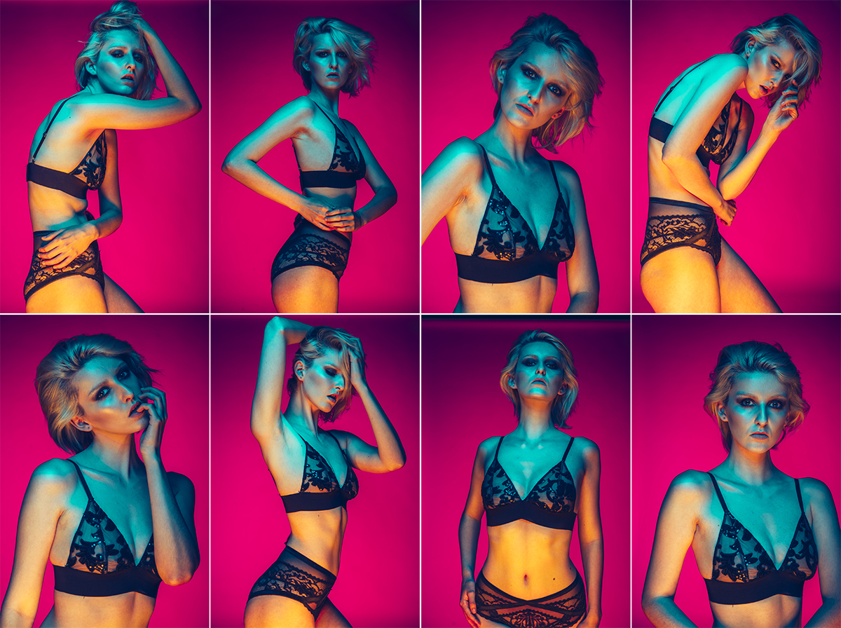 Here we have a selection of raw files from my shoot. I'd like you to go through and mentally select the shots that show the best synergy between lighting and pose. Answers below. Click to enlarge
