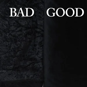 On the left you can clearly see the very shiny synthetic velvet and on the right the light absorbing cotton.