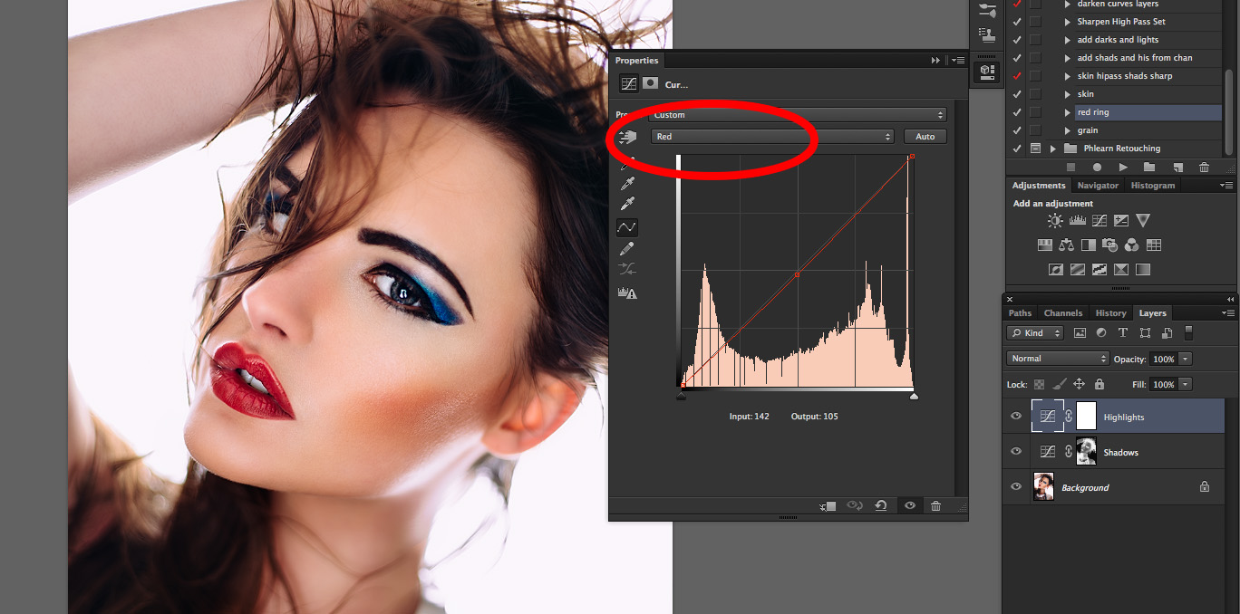 Adjust the Red Curve by dragging the centre down slightly.