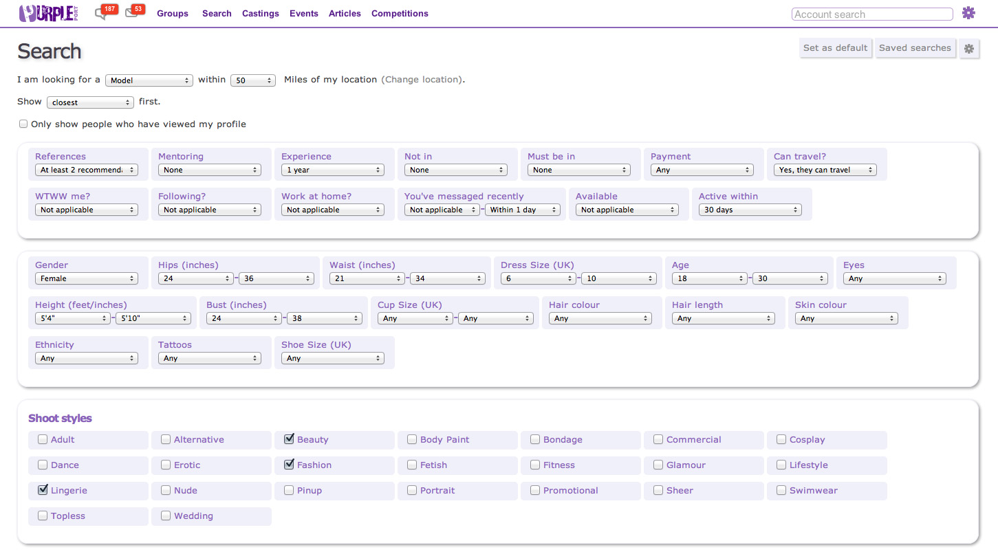 One of the biggest creative networking sites here in the U.K. (and gaining more and more traction across Europe) is a site called Purple Port. They essentially took the bare bones of what Model Mayhem are doing for the U.S but updated it to the 21st Century. They not only allow creatives to find one another but to also create a community where models, photographers and other creatives can share and discuss ideas in a more user friendly environment. If you're an independent model working for yourself then sites like this can be invaluable.