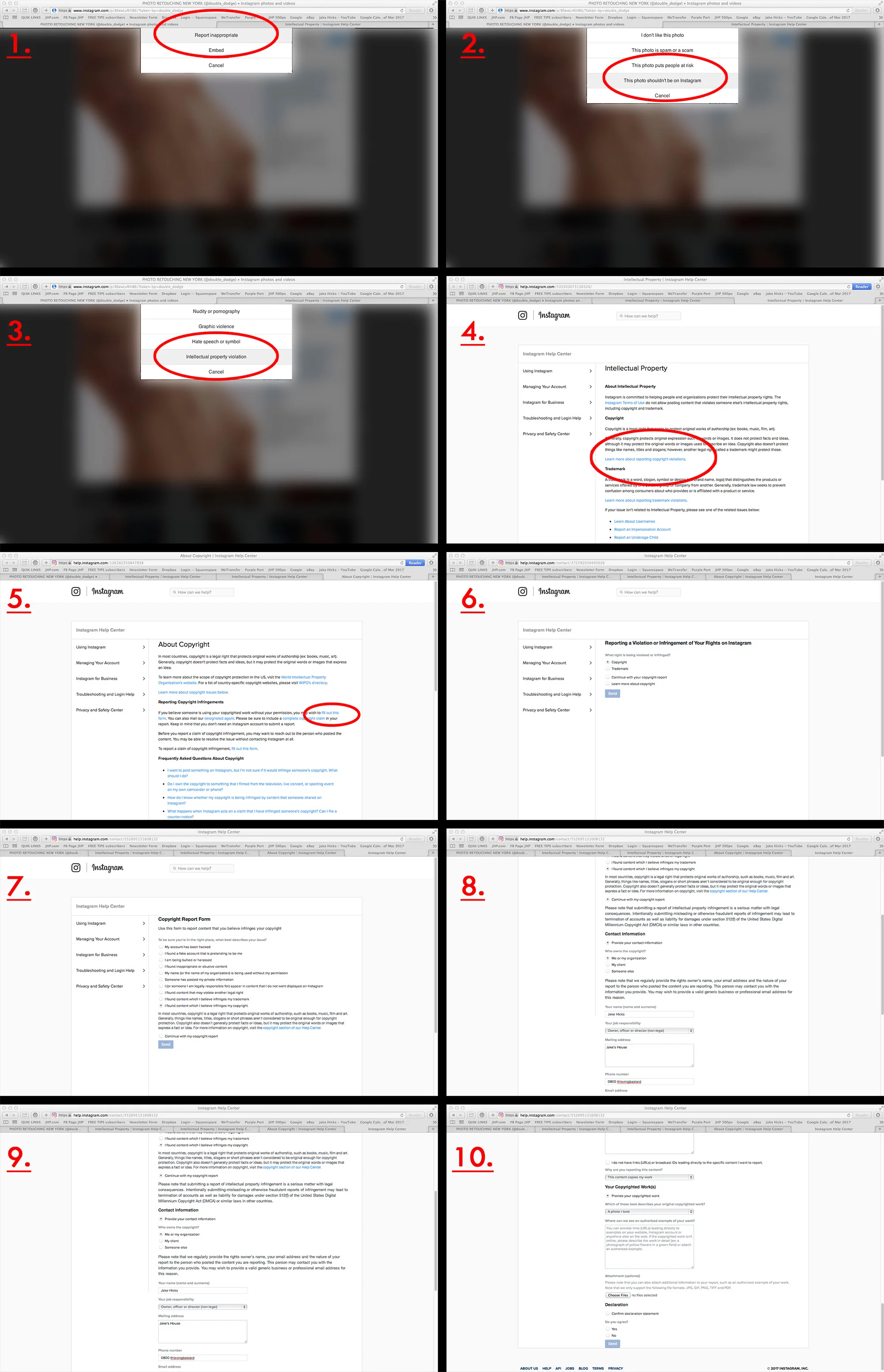 Your 'quick and simple' 10 step guide to reporting 'Intellectual Property Violation' on Instagram.