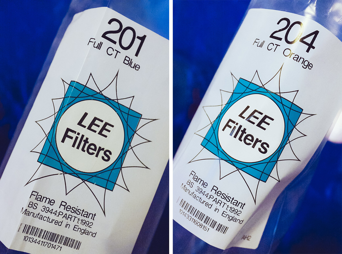 Here are the rolls of gels I used. The LEE Filters 201 Full CT Blue and the 204 Full CT Orange.