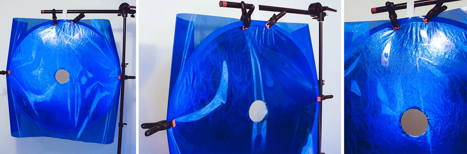I just used clips to hold my gel in place in front of the reflector rather than fussing with loads of tape. It's also a lot quicker and easier to swop from the blue to orange when needed.