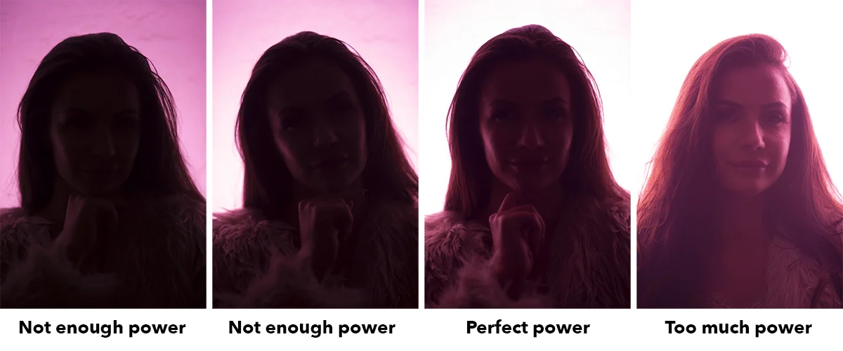 The perfect power for the black light is to increase it right up to the point where it goes to pure white and no more.
