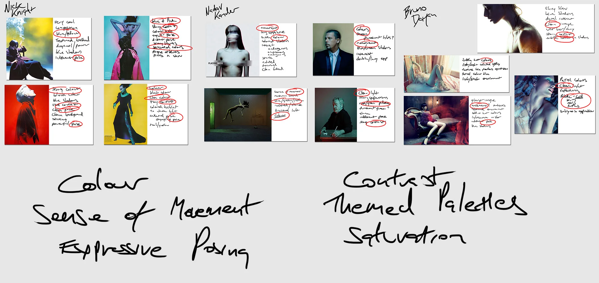 Once you've listed a few things about each of the shots you like, it's now time to bring them all together and look for some patterns in the chaos you've created. Look for recurring themes and ideas in each of the shots and then list those out. This is foundation of your photographic style.