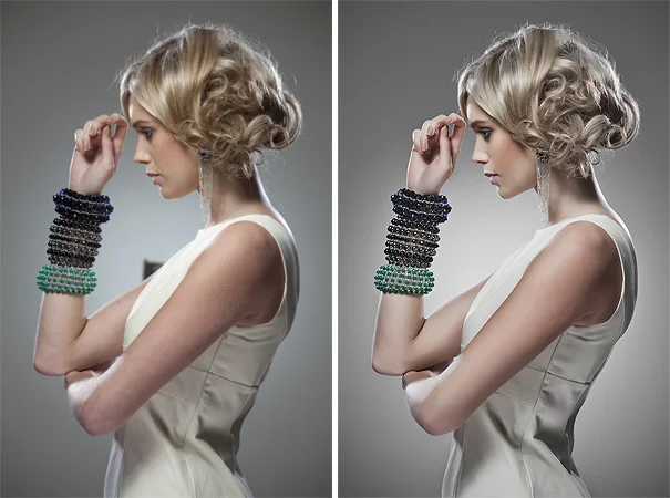 Often with more commercial work like this shoot for a jewellery brand, the images need to be clean and simple with very limited creative input into the post pro of the final shot. Before on the left, final on the right. Photography and retouching by Jake Hicks Photography.