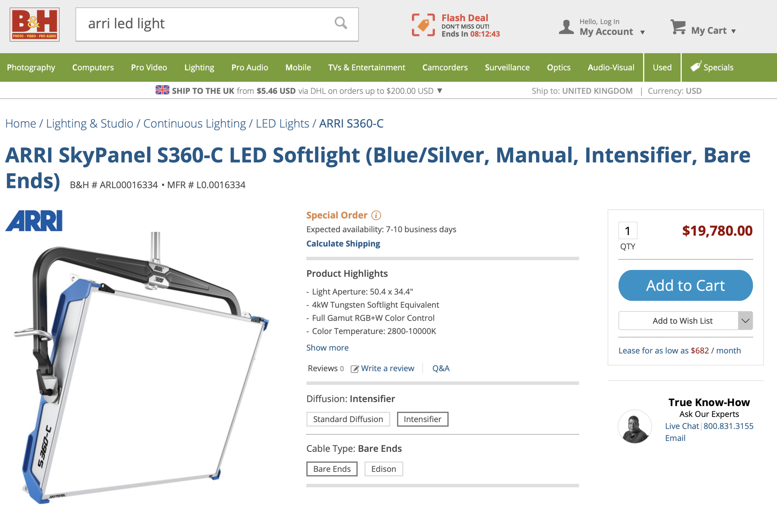 One of ARRI’s most powerful LED lights. The S360-C outputs and 8000w equivalent and it’ll cost you nearly $20,000.