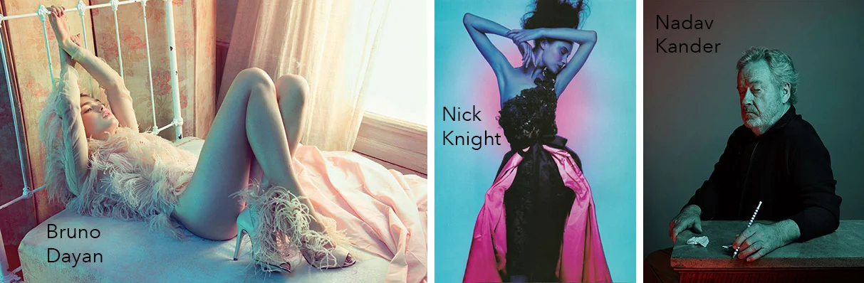 Images above are from photographers Bruno Dayan, Nick Knight and Nadav Kander.