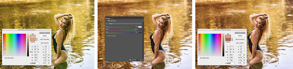 Bradley use the colour picker in Photoshop to adjust colours based on experience.