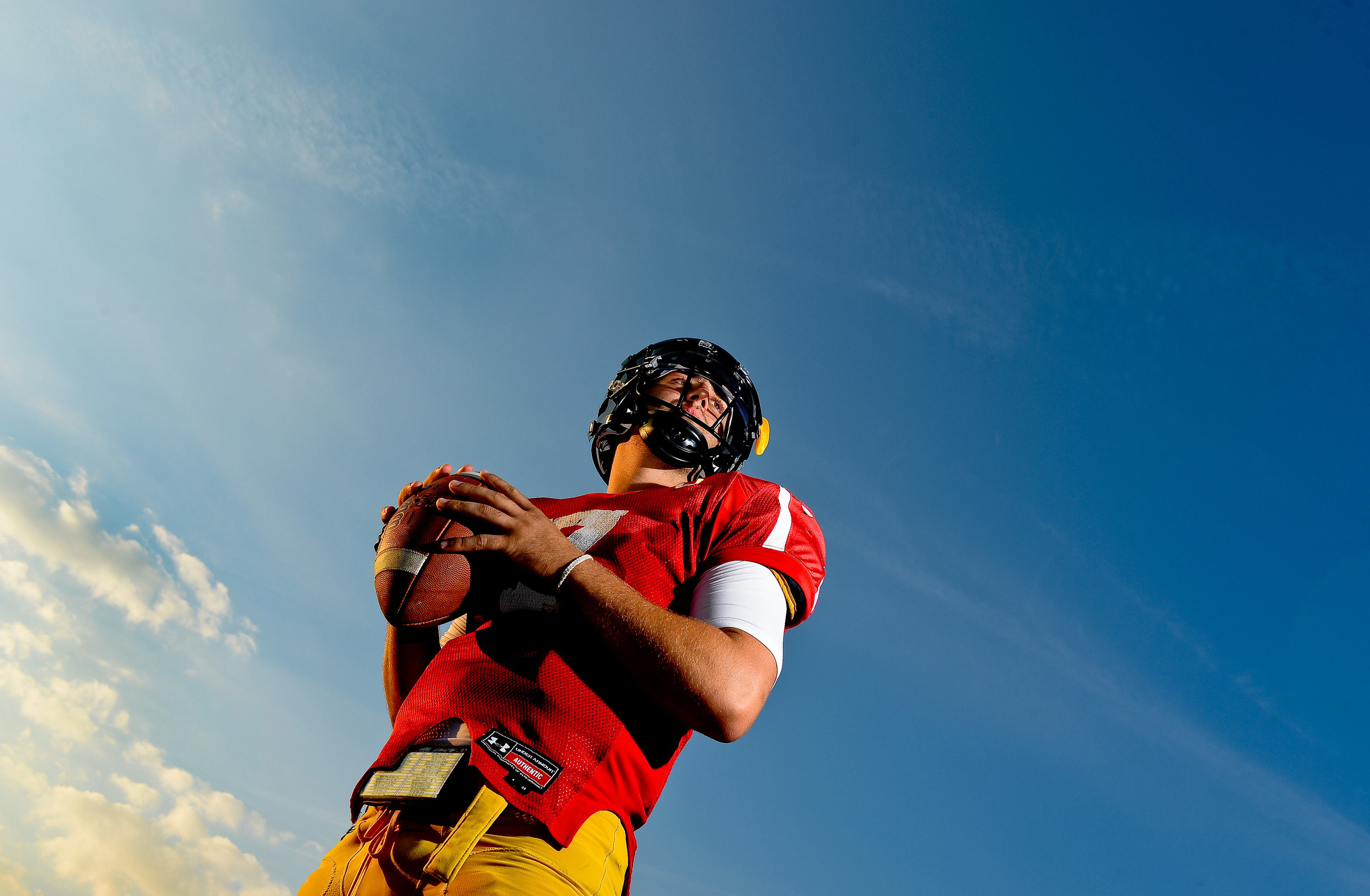  Towson University quarterback Peter Athens poses at Johnny Unitas Stadium on Oct. 1, 2013 in Baltimore, Md.  