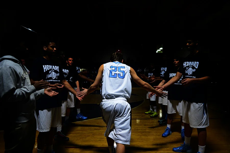 Guard Clay Bartnik of Howard High School is introduced before its game against Chopticon High School at Howard High School on Dec. 27, 2013.