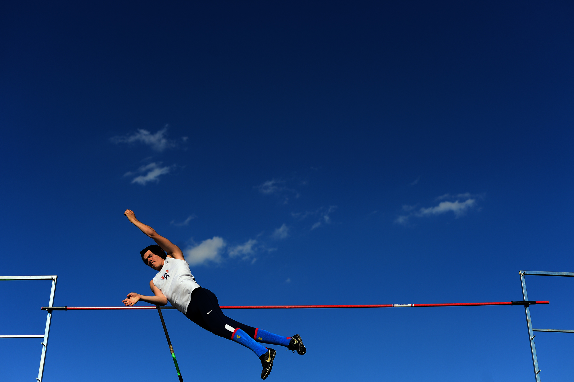  Reservoir's Dan Larkin competes in the pole vault event during the Howard County Outdoor Track and Field Championships in Columbia Maryland on May 6, 2014. Larkin went on to finish eight overall in the event.&nbsp; 