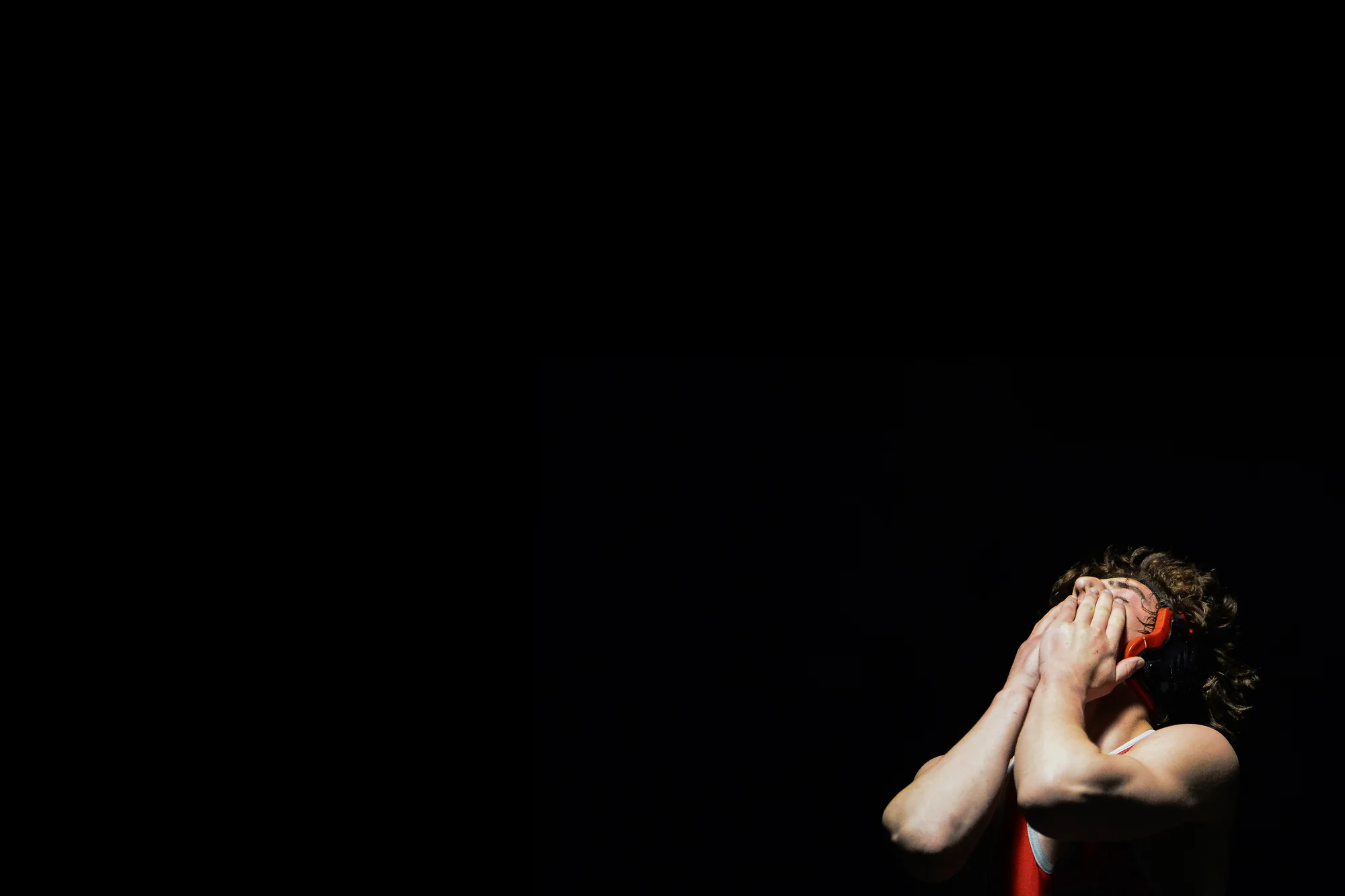 Joseph Zoller of Glenelg reacts after defeating River Hill's Sebastian Ames, not pictured during the Howard County Wrestling Championships on Feb. 22, 2014.