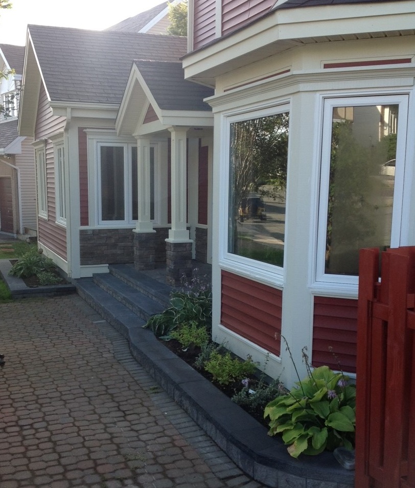 After - Stone flower boxes and pisa stone step