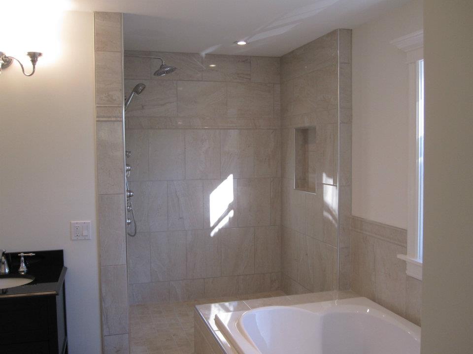 Tiled shower and tub
