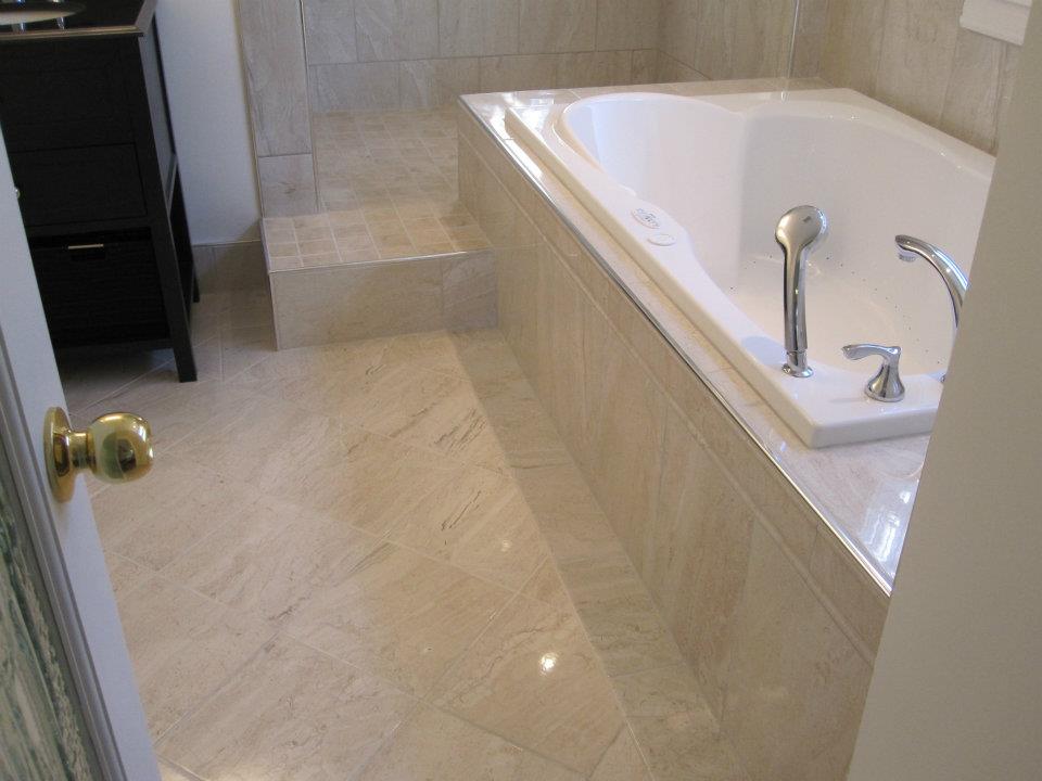 Soaker tub and tiled floor