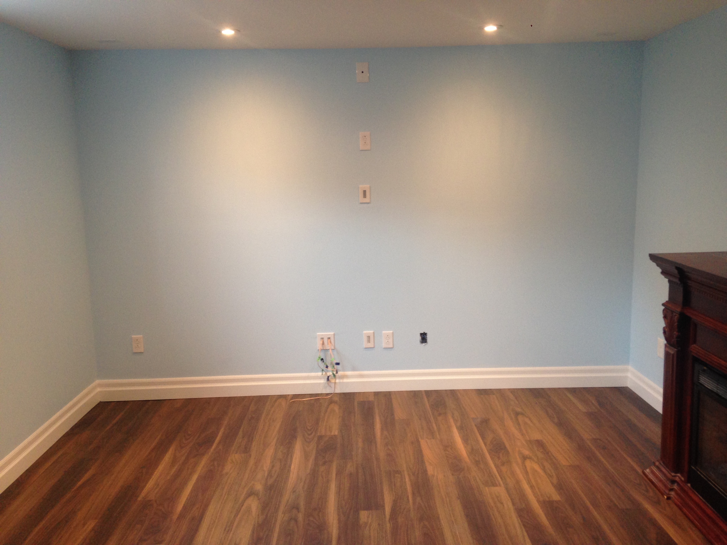 Rec room wired for surround sound and wall mount TV