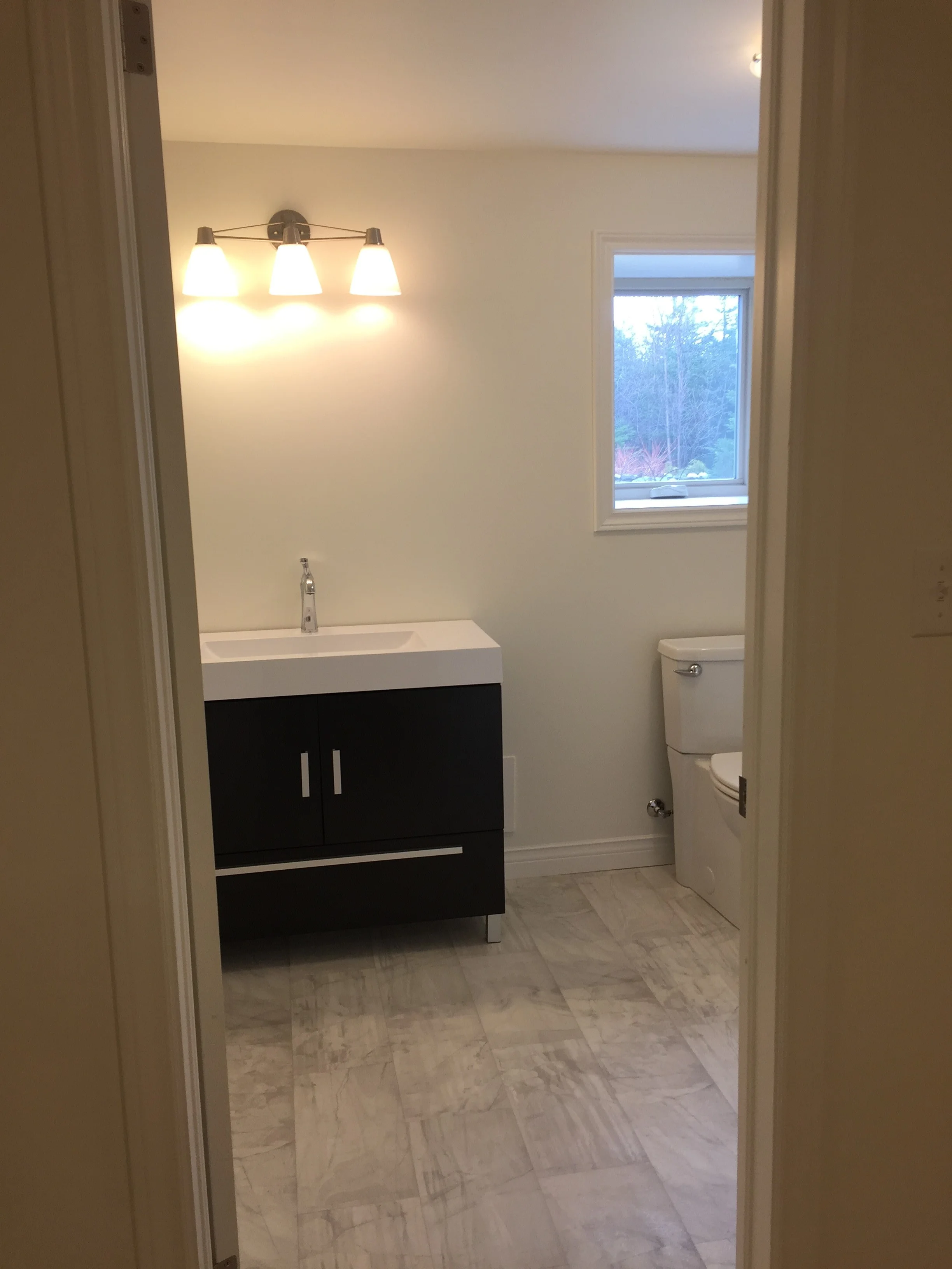 New vanity, lighting and toilet.