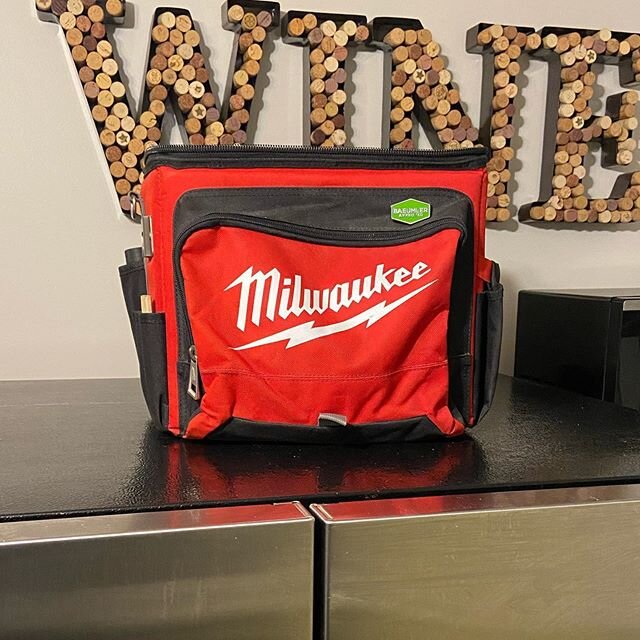 The wife hates it when I keep my @milwaukeetool lunch bag on the fridge. It blocks her #wine sign. Unfortunately she can&rsquo;t reach it without her step stool. @baeumlerapproved