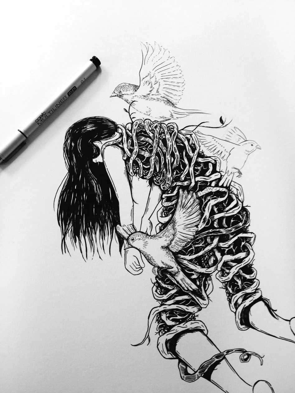 Nest, Ink Drawing