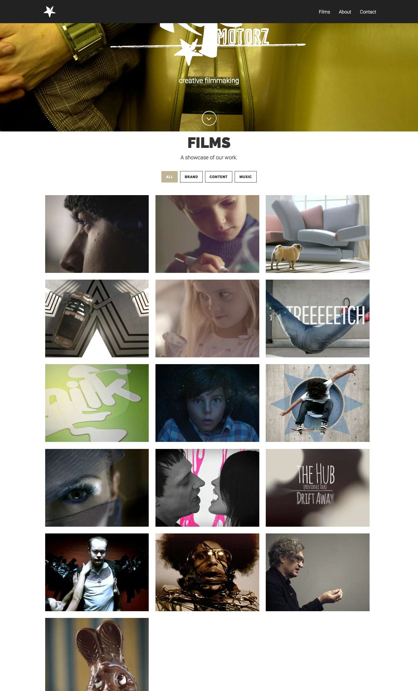 Menu is fixed, allowing page to scroll underneath. Buttons allow users to filter content.