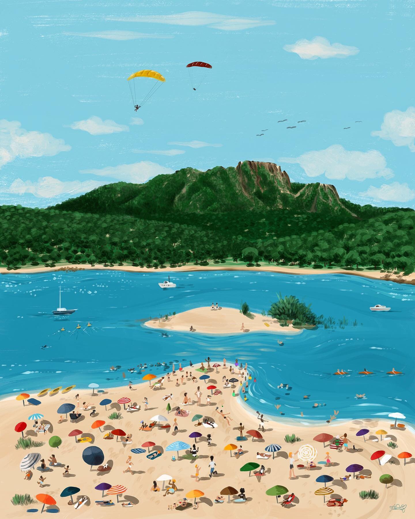 People at Virgen de la Nueva beach, in the San Juan reservoir, and known as the &ldquo;beach of Madrid&rdquo;. 
​Illustration for the project &ldquo;Villas de Madrid&rdquo;, commissioned by @comunidadmadrid.
​
​
​
​#illustration #illustrator #artwork