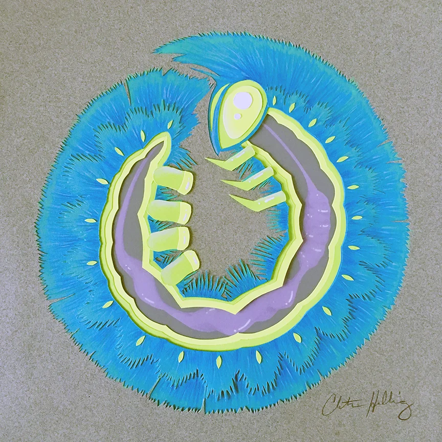 Munona iridescens Cut paper and Mylar 9"x9"