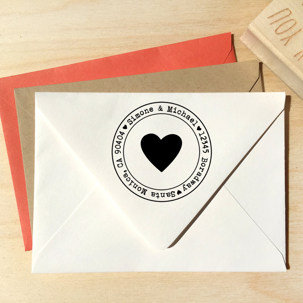 Save the Date Addressing Stamp Personalized Rubber Stamp Custom Self-Inking Heart Return Address Stamp 