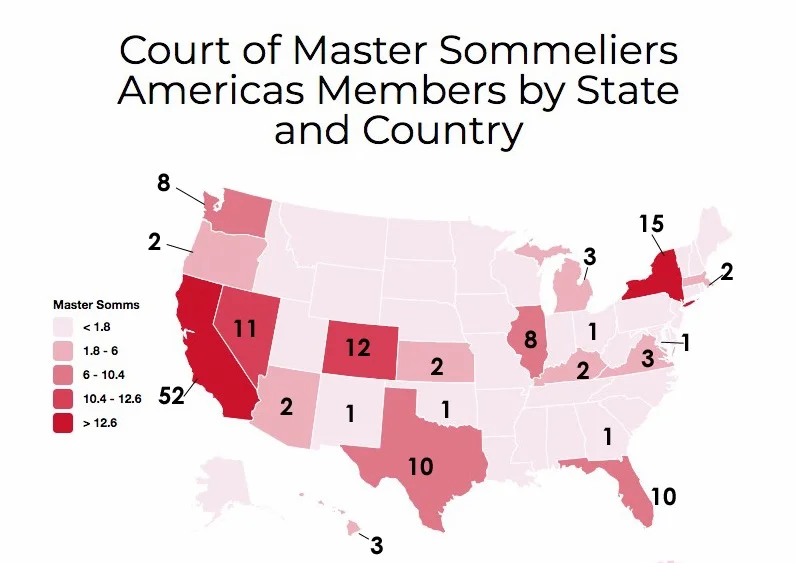 Map of Master Sommeliers by State
