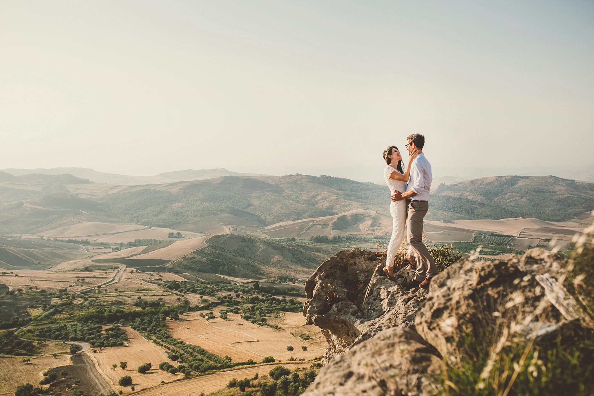 Wedding Photography Carly Romeo Photography Richmond VA Aidone Sicily Italy Landscape Hike Cliff Kiss Couple Elopement