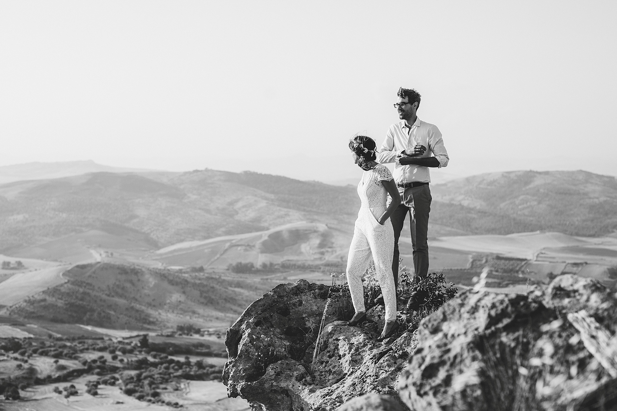 Wedding Photography Carly Romeo Photography Richmond VA Aidone Sicily Italy Black and White Hike Elopement Ceremony Cliff