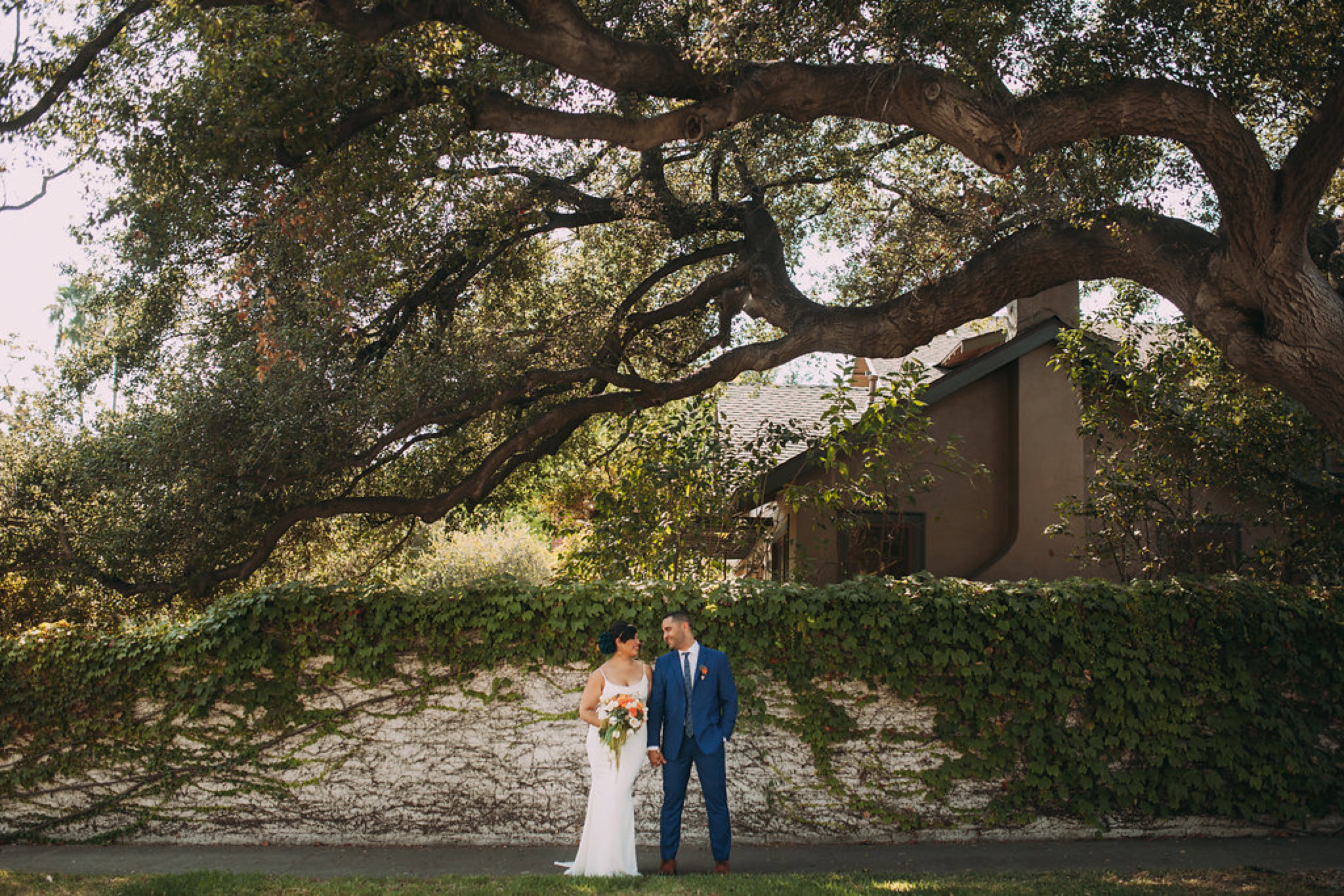 Feminist Wedding Photography Carly Romeo Photography Richmond VA Destination Altadena California Couple Portrait Moss Tree Wall