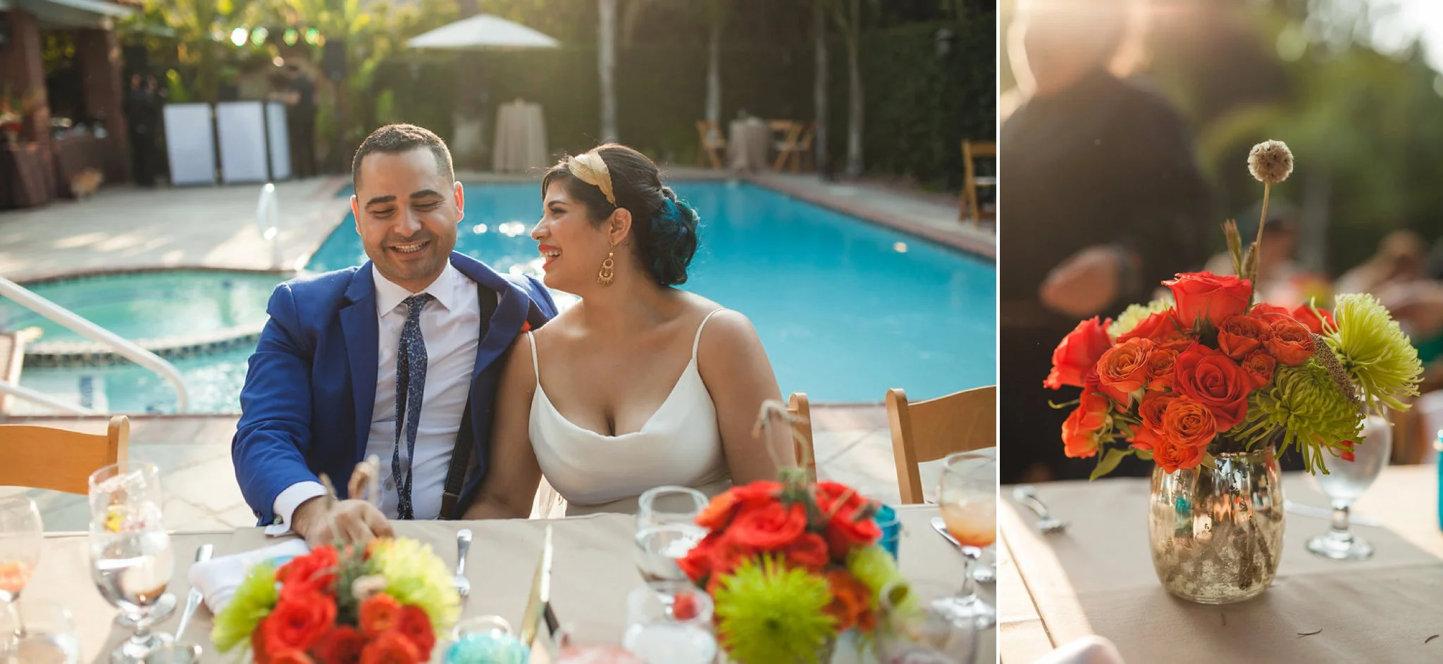 Feminist Wedding Photography Carly Romeo Photography Richmond VA Destination Altadena California Bouquet Florals Backyard Reception Pool Party