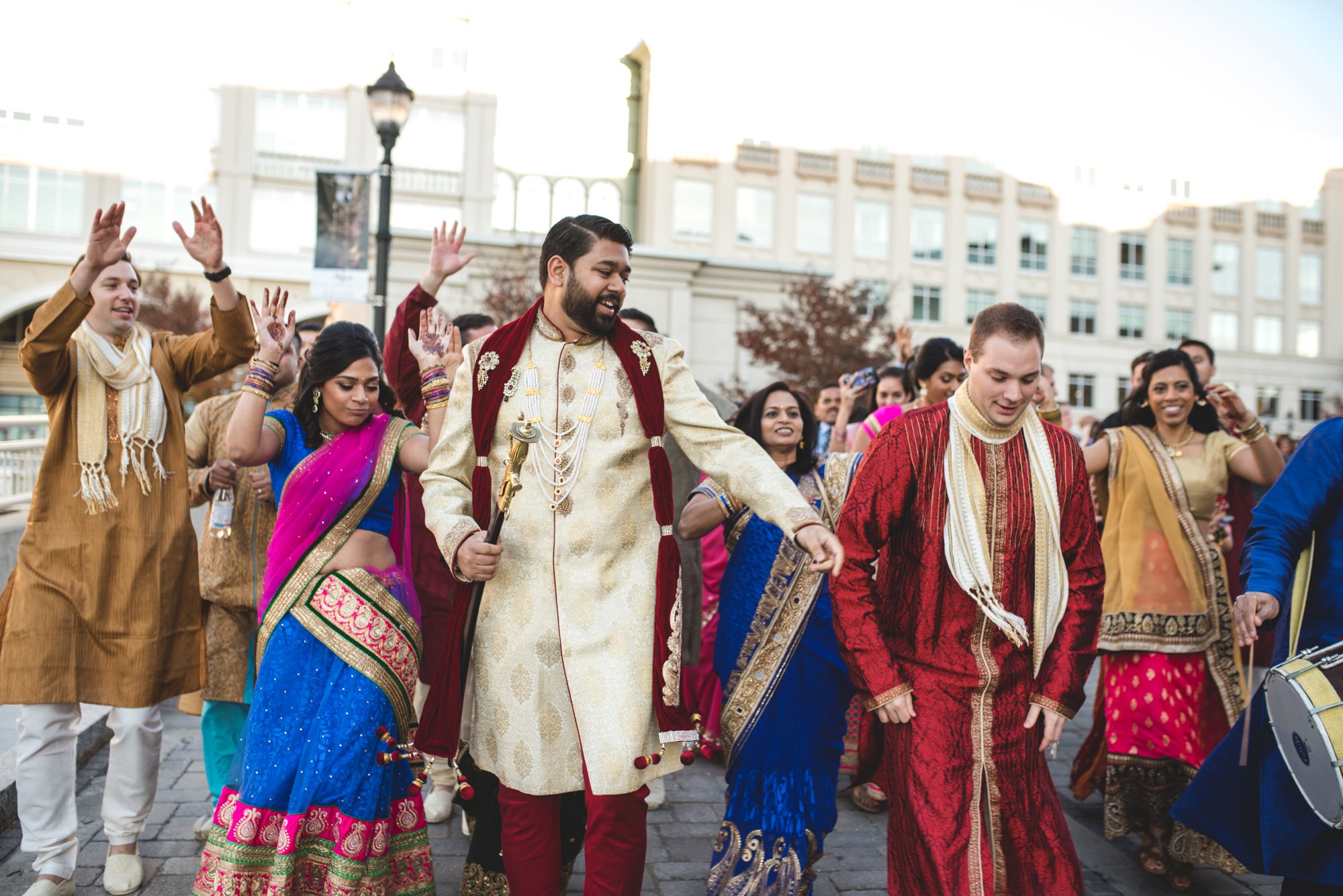 Washington DC colorful Indian wedding with a feminist bride. Baraat. 