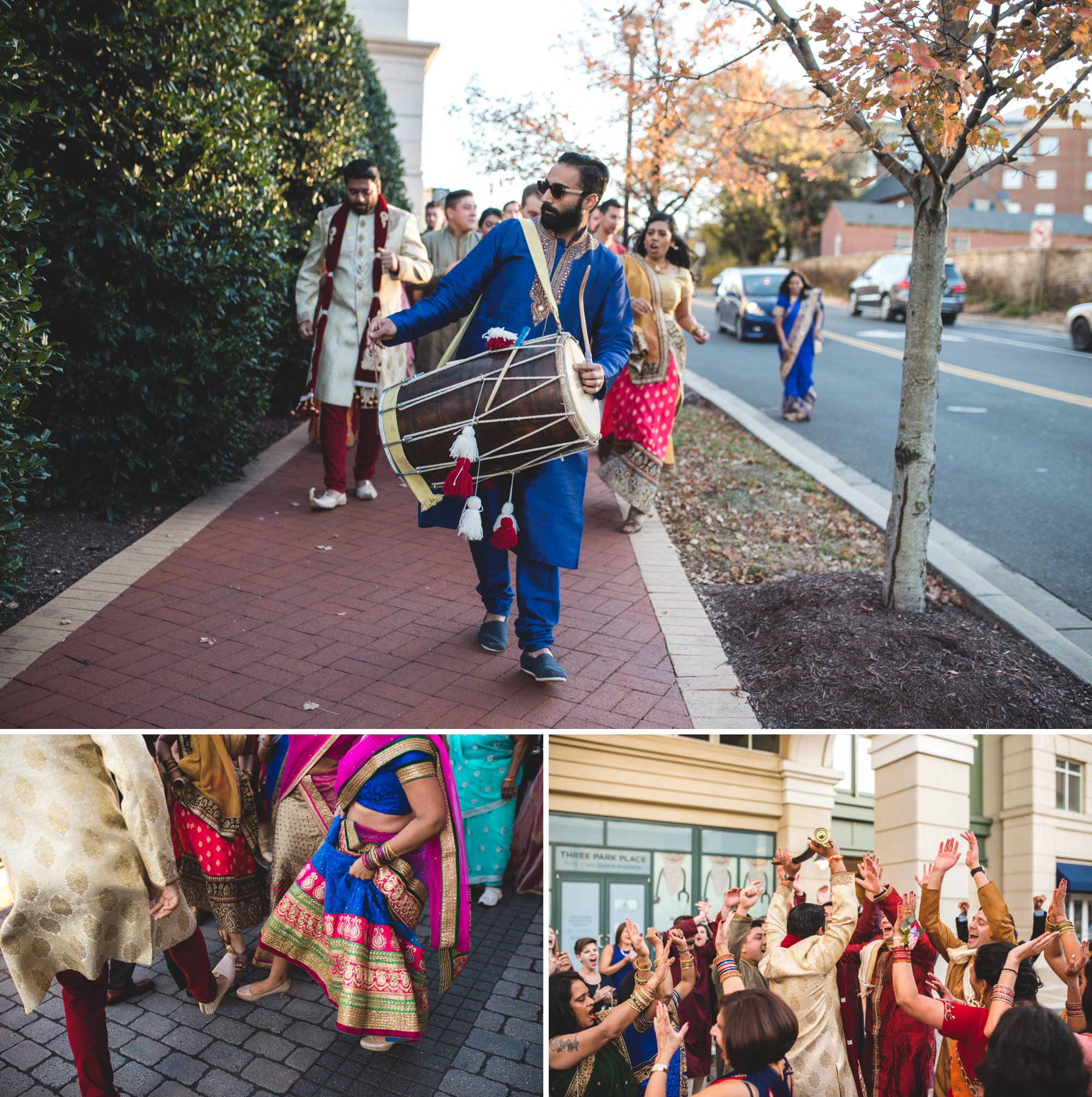 Washington DC colorful Indian wedding with a feminist bride. Baraat. Groom's processional.